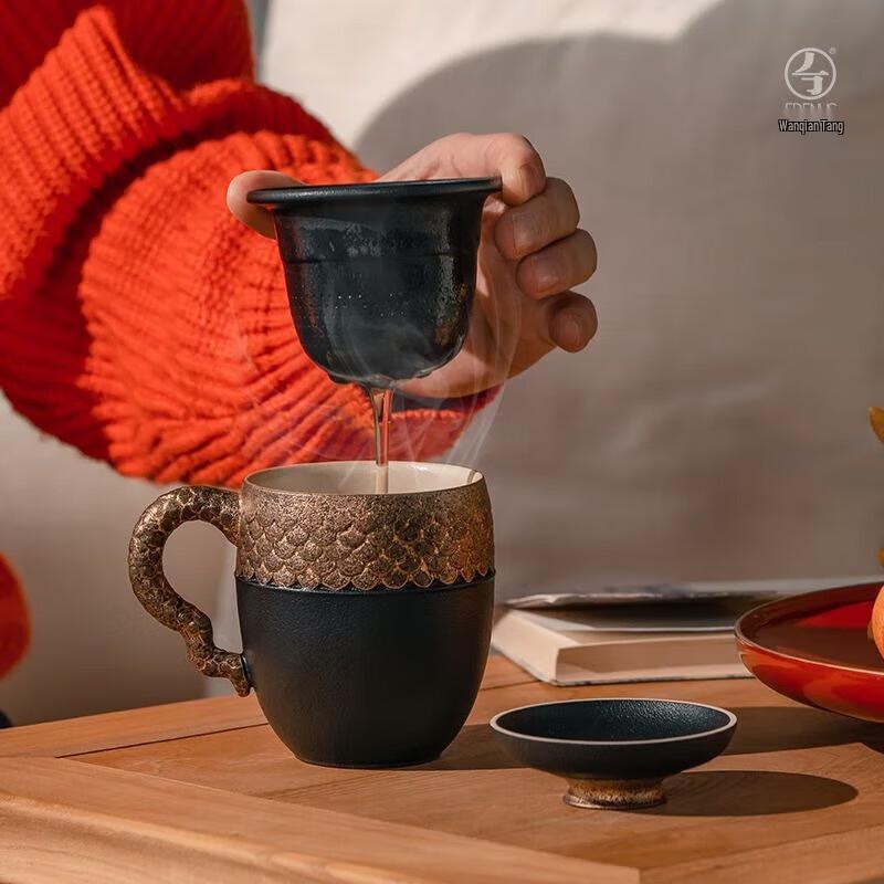 Edenus Wanqiantang Black Iron Glaze Dragon Ceramic Office Mug