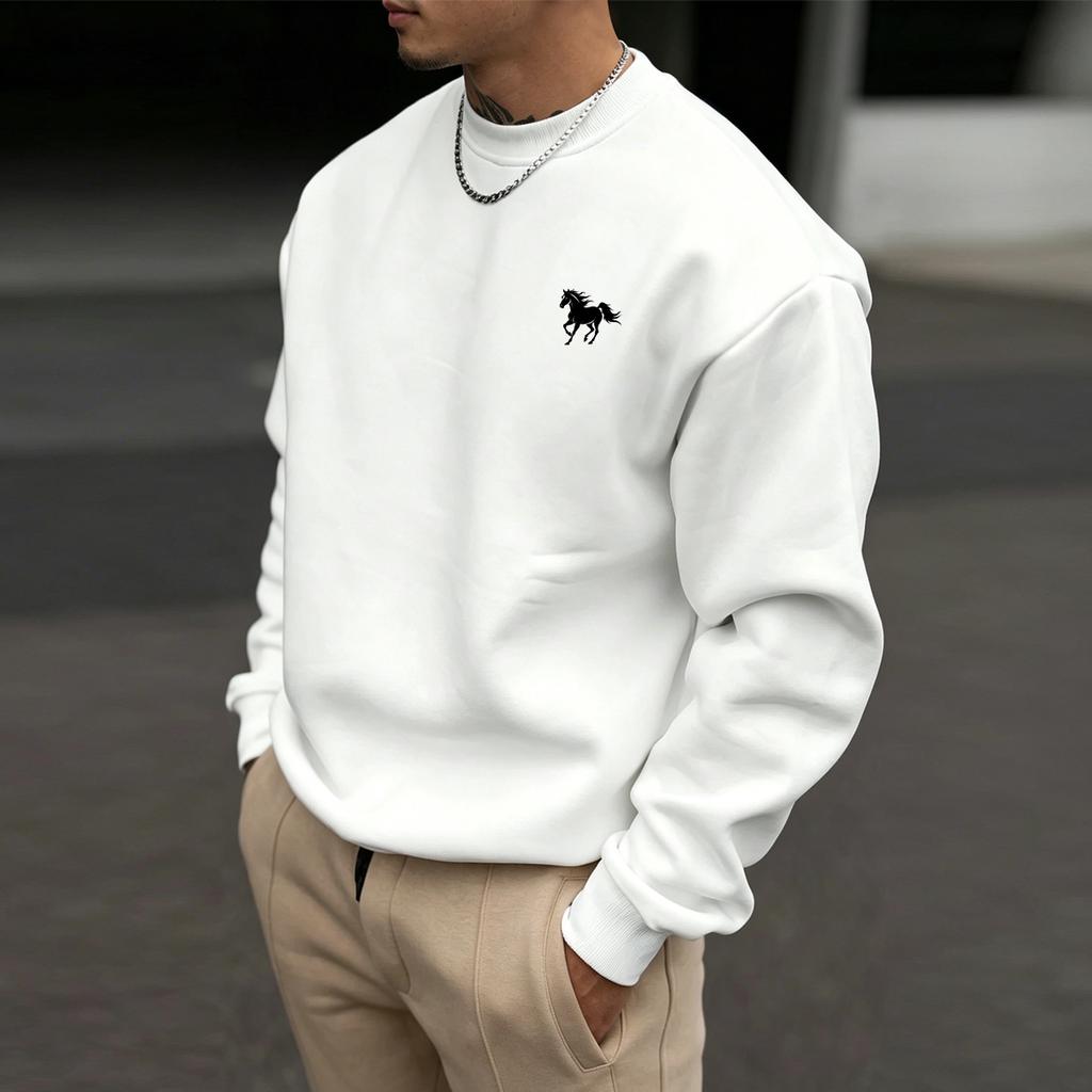 A minimalist-style crew-neck long-sleeve top with a loose fit and dropped shoulders—a casual sweatshirt perfect for fall and winter.
