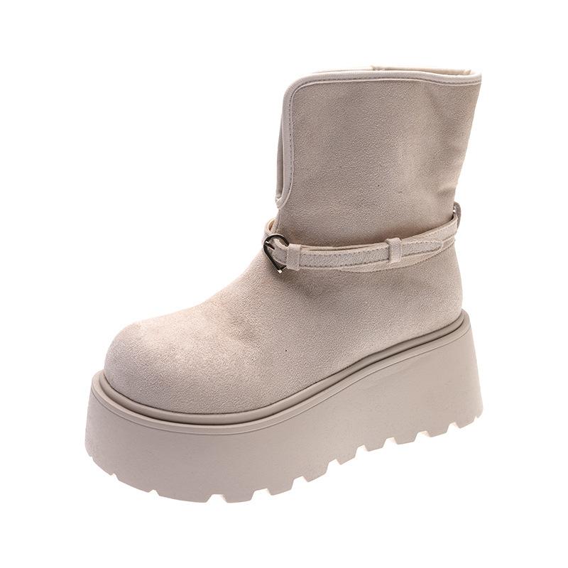 

Замшевые флисовые утолщенные маленькие зимние ботинки 2025 зимние повседневные ботинки на платформе короткие ботинки женские теплые хлопковые туфли на маффине 40 серый
