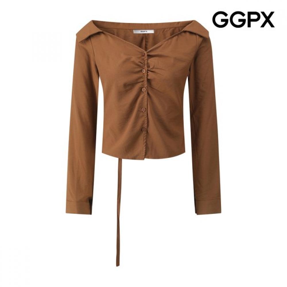 Ggpx Open Collar Button Shirring Back Belt Blouse Gq1sh008f Braun/F