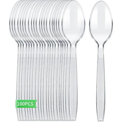 100Pcs Disposable Plastic Spoons Plastic Cutlery Clear Teaspoon Disposable Utensils for Dessert Ice Cream Party Supply
