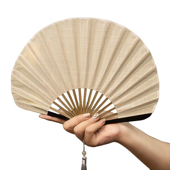 Vintage Baumwoll-Faltfächer Muschelform Bambusrippen Handfächer Tragbarer Sommer-Stofffächer Dekoration Partyzubehör