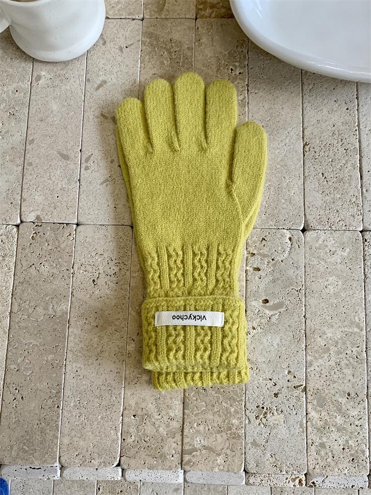 Women's Pink Wool Blend Knitted Gloves - Korean Style Cute Windproof Winter Cycling Gloves
