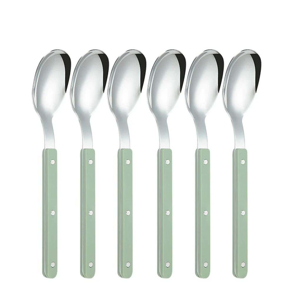 

6/30Pcs Spoon Fork Beige Silver Acrylic Handle Cutlery Mirror Flatware Set Stainless Steels Western Home Kitchen Dinnerware Set