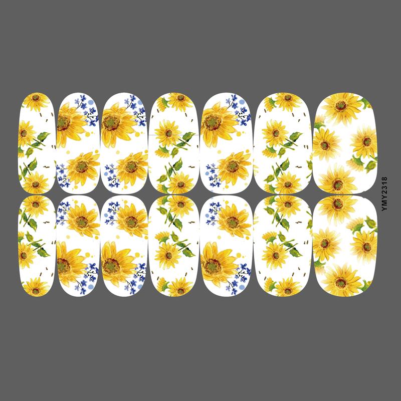 Sunflower Waterproof Nail Art Stickers - Full Cover, Trendy European & American Style (YMY2318-2329)