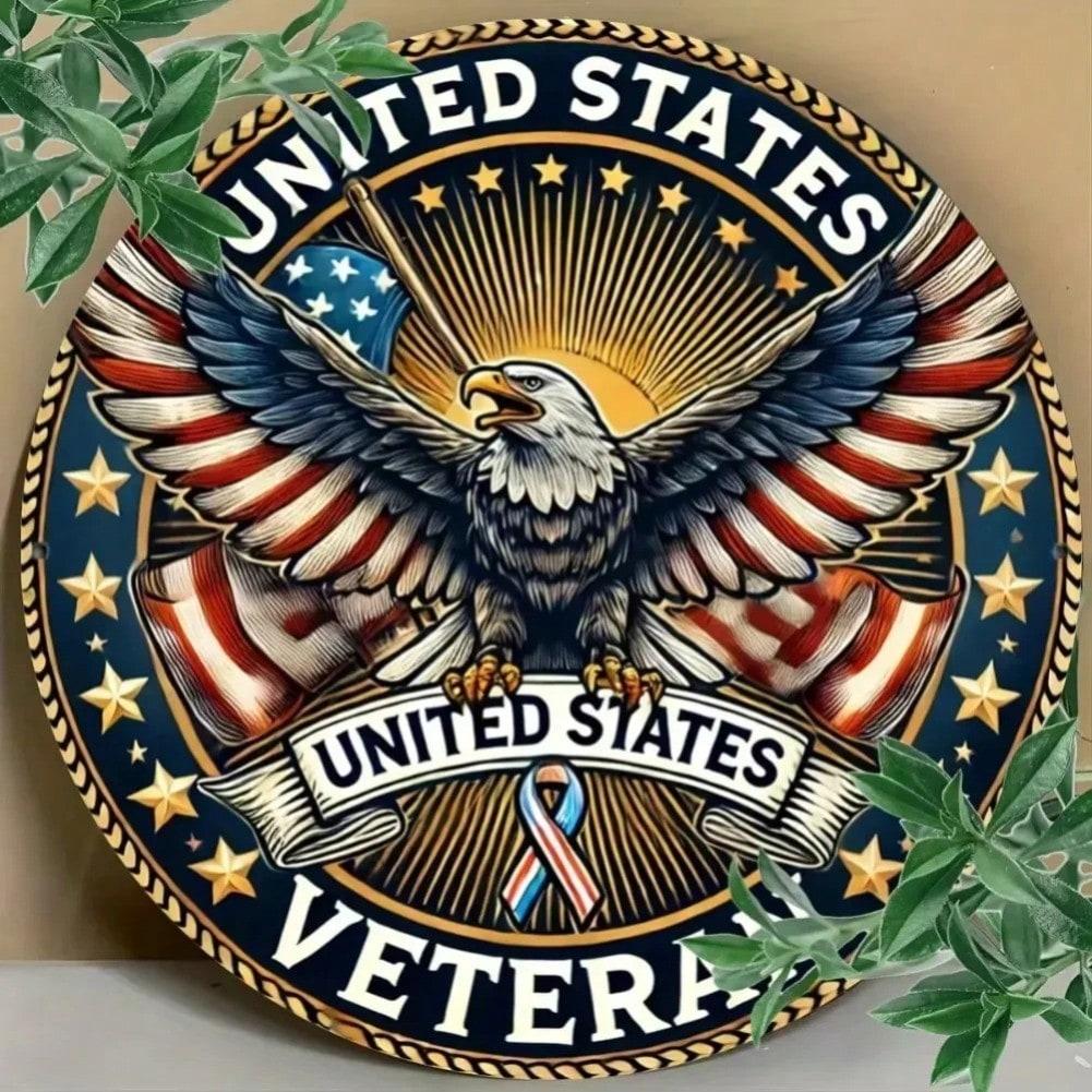 Metal Tin Sign US Veteran Patriotic Eagle Wall Art Memorial Decor 20x20 разноцветный