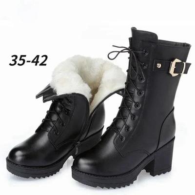 2026 Winter Leather Women Winter Boots Thick Wool Warm Women High-heeled Genuine Boot High-quality Female Snow Boots Women Shoes