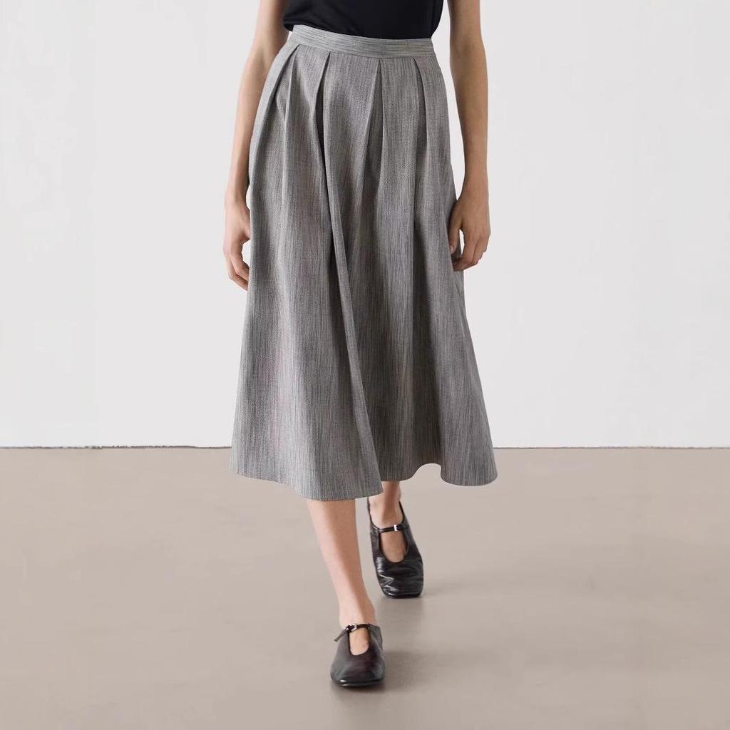 2024 Women's A-Line Pleated High Waist Mid-Length Skirt