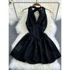 Summer K-style Fashion Fancy Halterneck Deep V Neck Backless Waist Trimming Slim Looking Sleeveless A- Line Short Tulle Tutu Dress