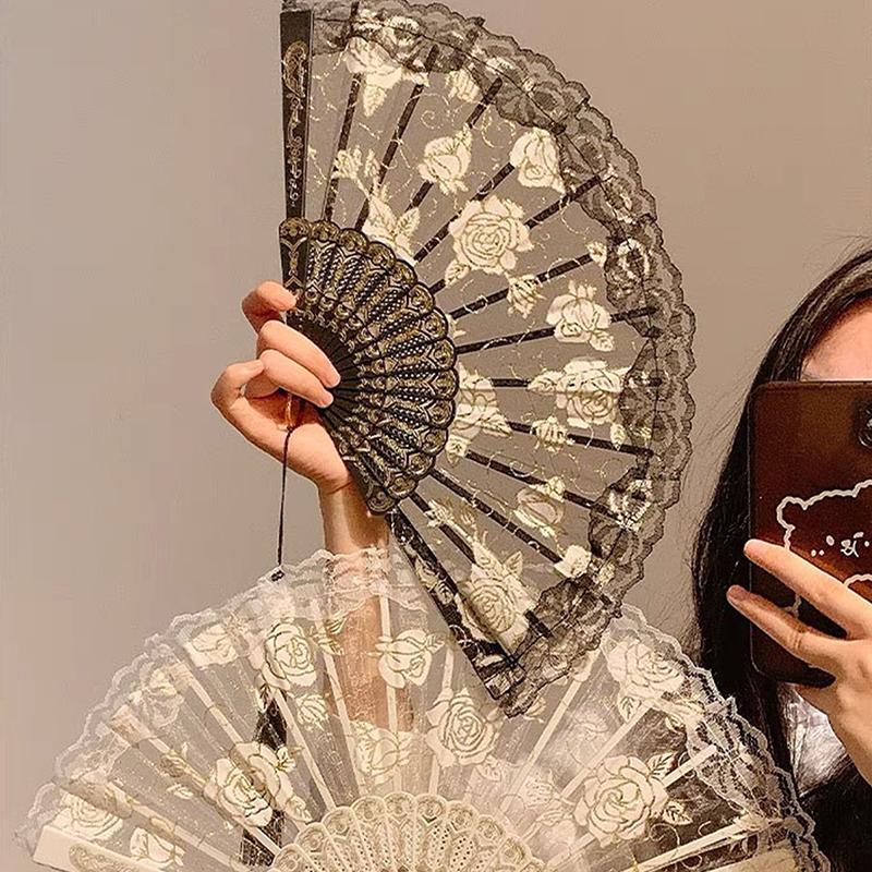 Lace Decorative Fans Folding Hand Fan Black White Dancing Fans Wedding Party Stage Performance Fan Gifts For Guest