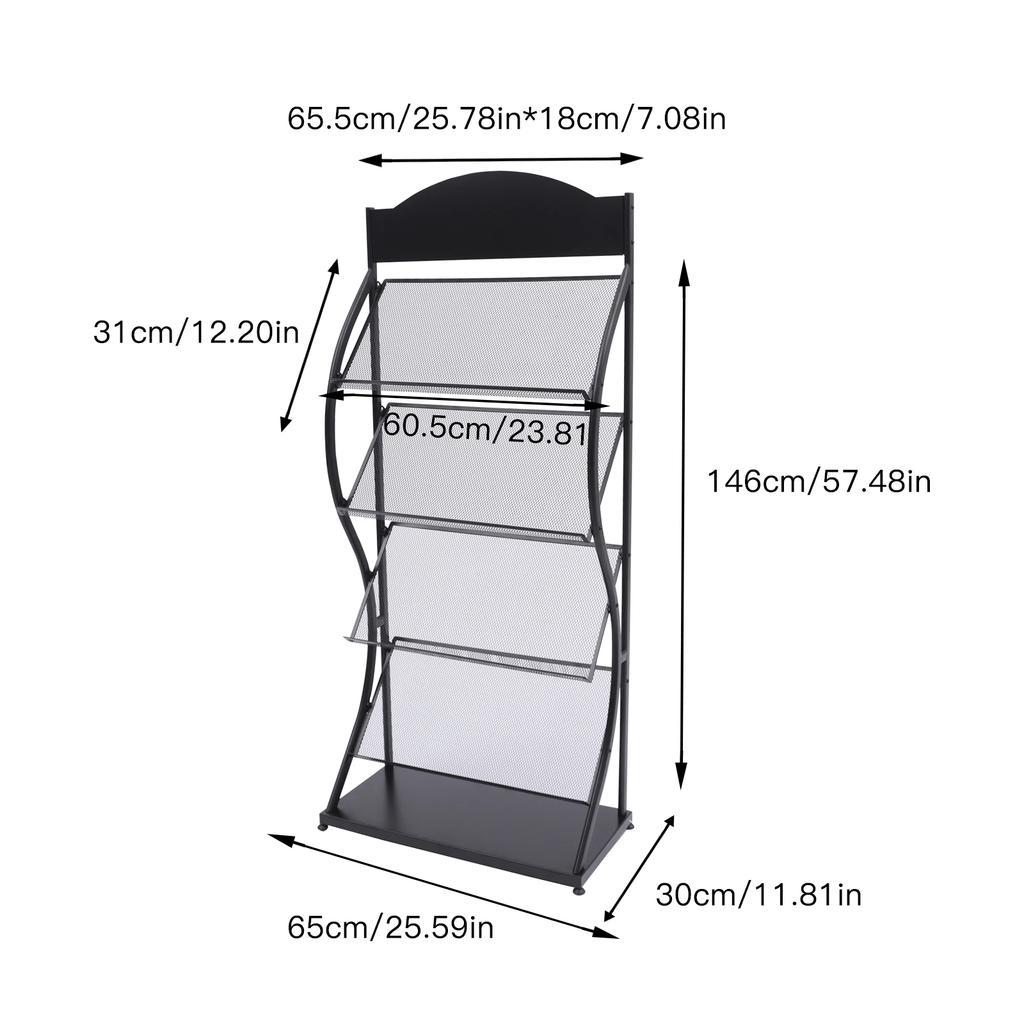 4 Pockets Floor Standing Magazine Brochure Holder, A4 Brochure Display Stand Book Literature Floor Display Stand Literature Rack