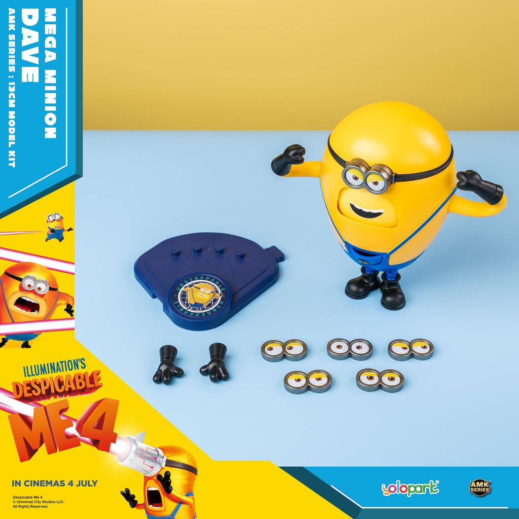 Minions Despicable Me 4 Mega Dave Action Figure with Hidden 6 Interchangeable Facial Minion Model Gift for Kids Ages 8 and Up Toy, 4.7-inch Pocket,