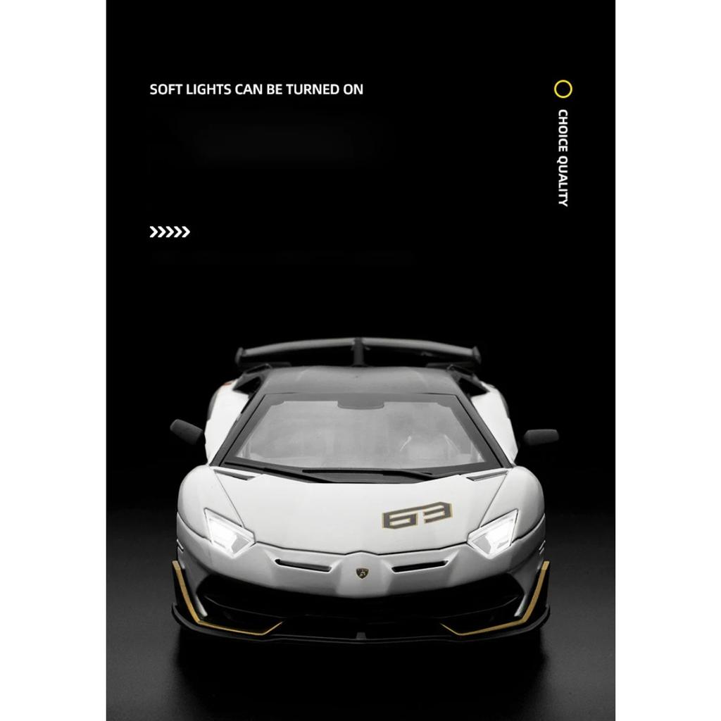1/24 Lamborghini Aventado SVJ63 Supercar Alloy Die Cast Toy Car Model Sound and Light Children's Toy Collectibles Birthday Gift