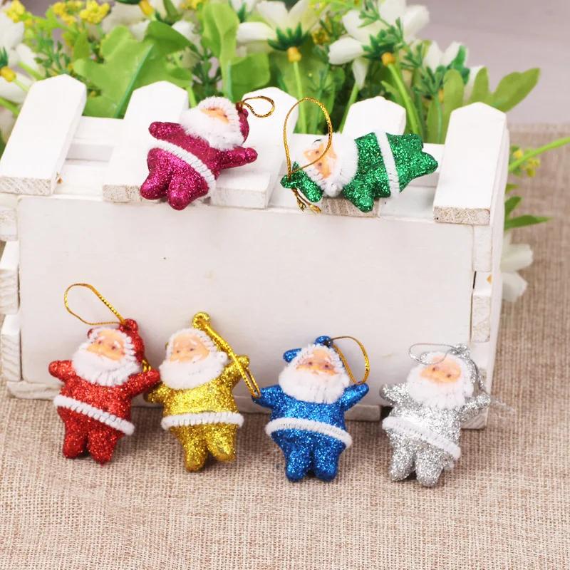 6pcs Colorful Christmas Santa Claus Ornaments Xmas Tree Hanging Decoration Multi-color Mini Glitter Drop Hanging Decor Gifts