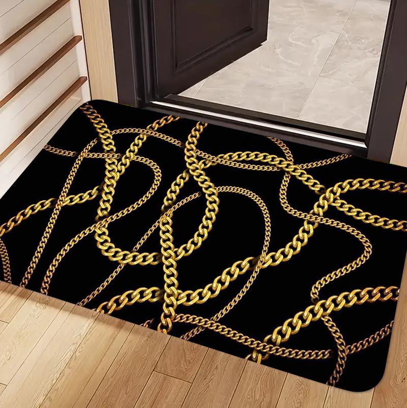

Luxury Tropical Chain Doormat Golden Leopard Print Monstera Leaf Non Slip Absorbent Entryway Floor Mat for Home Decor 40x60cm
