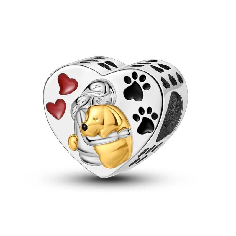 Affascinante Bracciale Collana con Perline a Forma di Cuore in Argento 925 Amore Familiare Impronta di Zampa Animale Adatto alle Donne Regali Fai da Te per le Feste