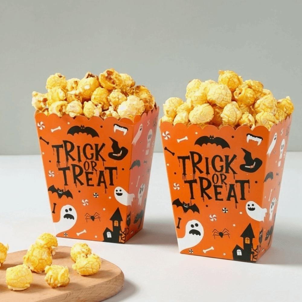 10PCS Decorative Popcorn Boxes Black Bat Spider Pattern Gift Packing Boxes Paper Material Novelty Party Favor Boxes