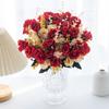 12 Heads Artificial Flowers Silk Mini Roses with Leaf Bouquet for Home Hotel Wedding Christmas Tables Decorations Bridal Bouquet