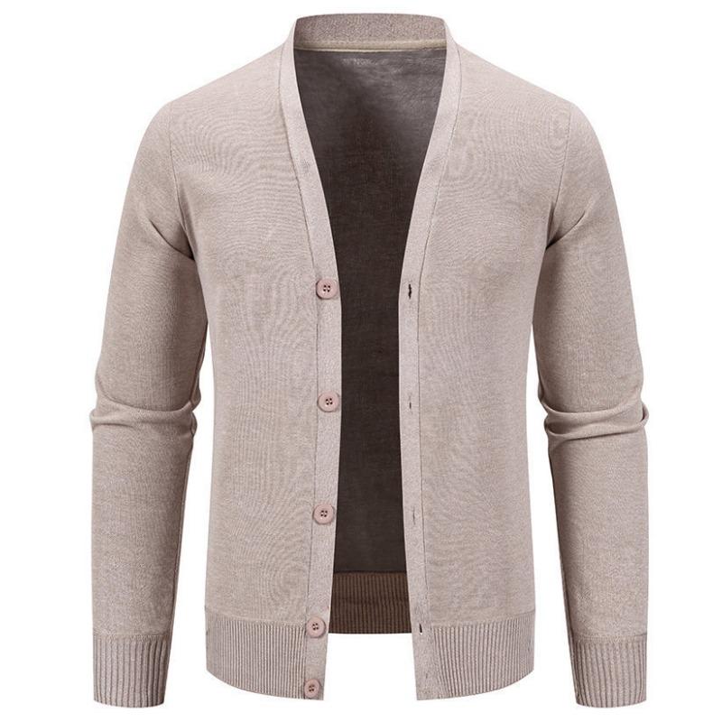 Men’s Solid V-Neck Fleece Lined Knit Sweater