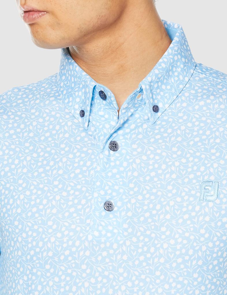 FootJoy Modern Classic Small Flower Print Short Sleeve Button-Down Shirt, True Blue, Men's Medium, 80428-M