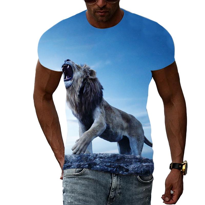 

Летние модные новые футболки с рисунком «Король джунглей Лев» для мужчин, футболки с 3D индивидуальным креативным принтом и рисунком животных 4XL