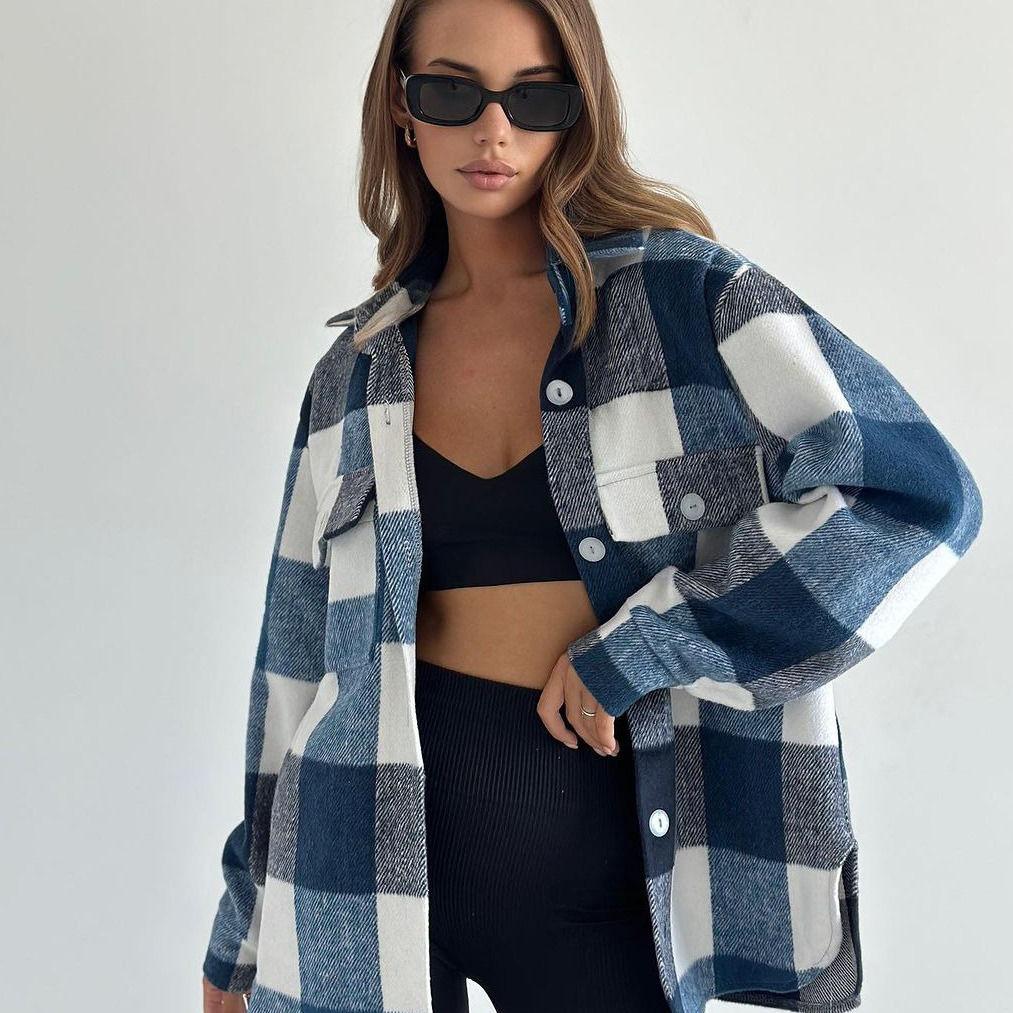 Women's 2025 Thick Plaid Shirt Jacket: Versatile Lazy Style for Autumn & Winter