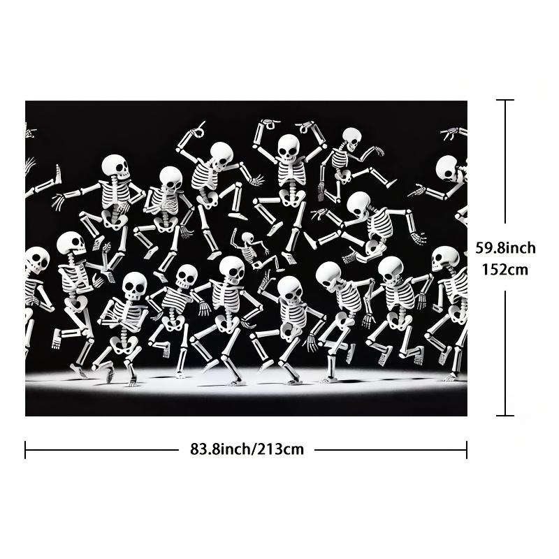Halloween Skeleton Dance Photography Background | Terrifying haunted house  full moon  pumpkin lantern  and bat design