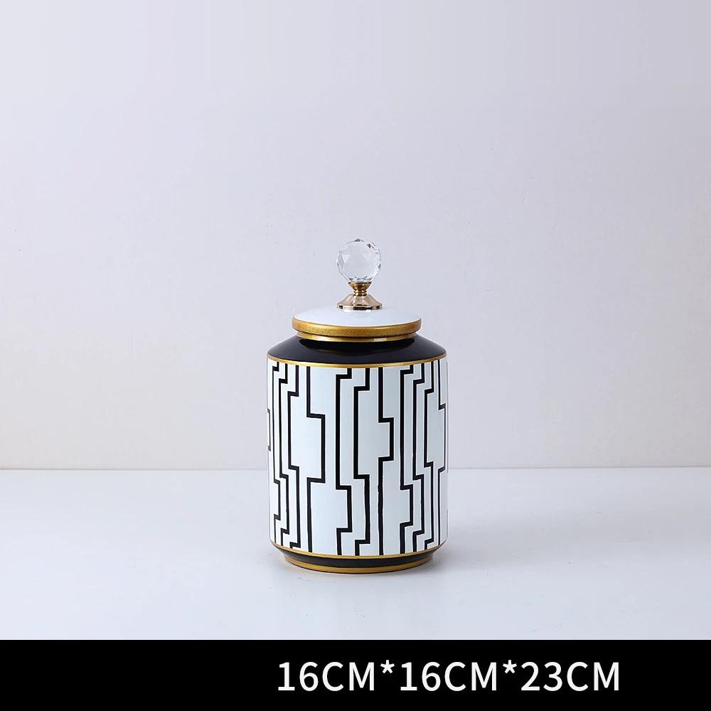 Modern Home Storage Tank with Cover Storage Container Desktop Storage Black and White Geometry Ceramic Jar Food Container