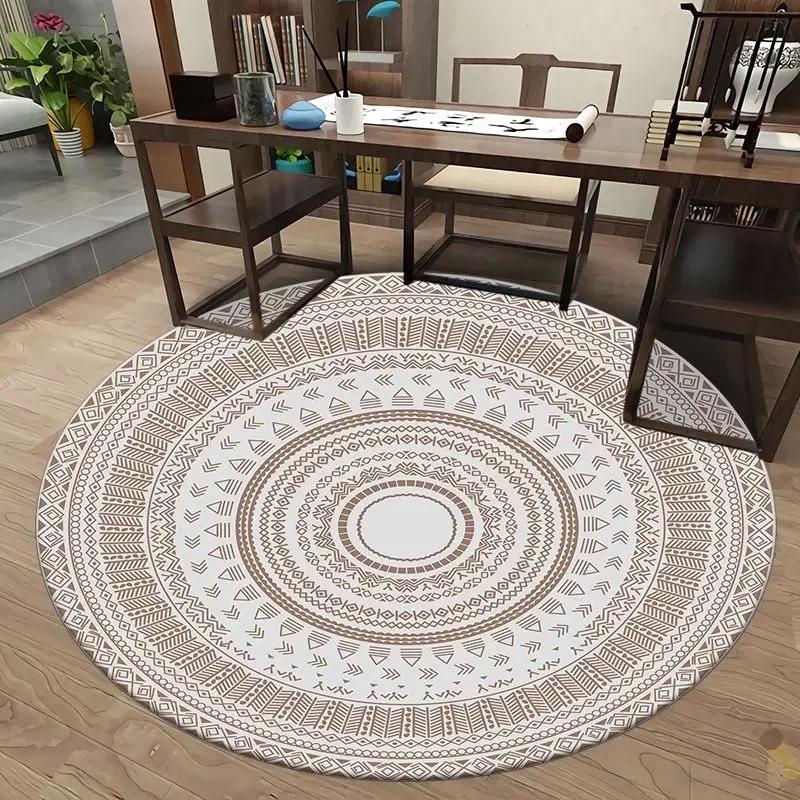 European Retro Chinese Round Carpet Living Room Tea Table Mat Computer Chair Cushion Home Decoration Non-slip Soft Fluffy Rug