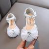 Nuovo stile primaverile fiocco con perle scarpe basse da principessa per bambina, scarpe in pelle, performance di danza
