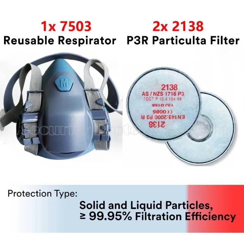 17in1 7503 L Large 2138 P3 R Particulate Filter  Against Hydrogen Sulfide Formaldehyde Spray Paint Breathing Mask