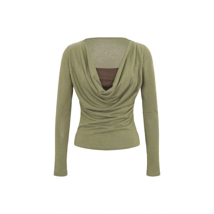 

High-end fake two-piece long-sleeved T-shirt for women s autumn and winter slim-fitting and thin collar Korean knitted bottoming shirt top S (recommended within 50kg