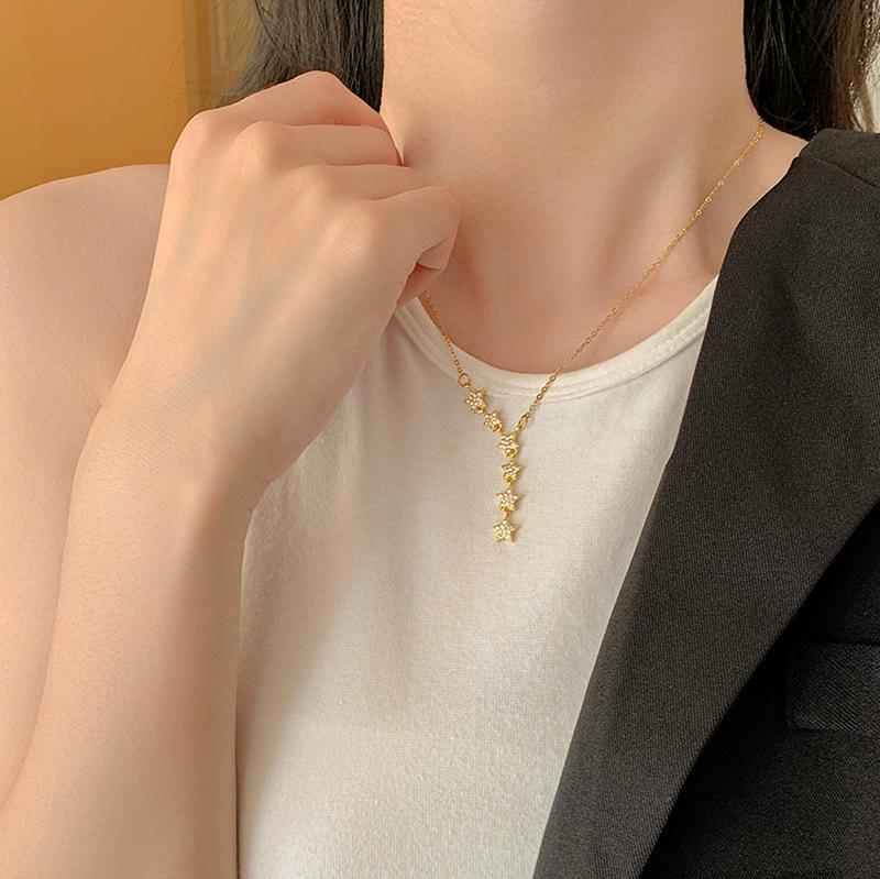 Minimalist Star Clavicle Chain Fringe Pendant Necklace for Women Trendy Titanium Steel Fashion Jewelry