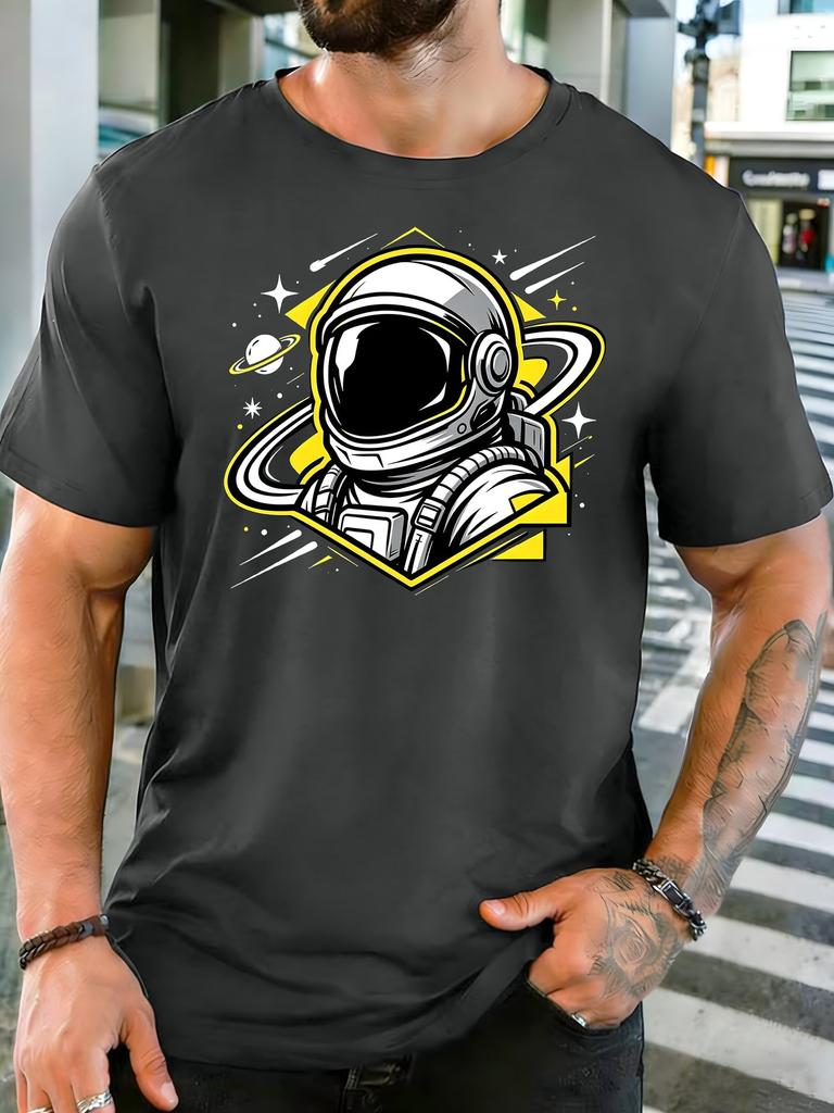 Vintage Colorful Astronaut Planet Star Space Graphic Unisexs Soft Cotton Short Sleeve Loose Cosmic Explorer Daily Casual Street Tee