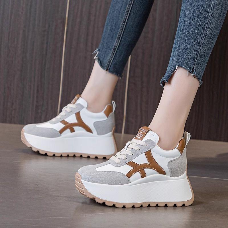 Inner height-increasing sneakers women's 2025 autumn versatile and thin soft-soled dad shoes small casual thick-soled muffin shoes