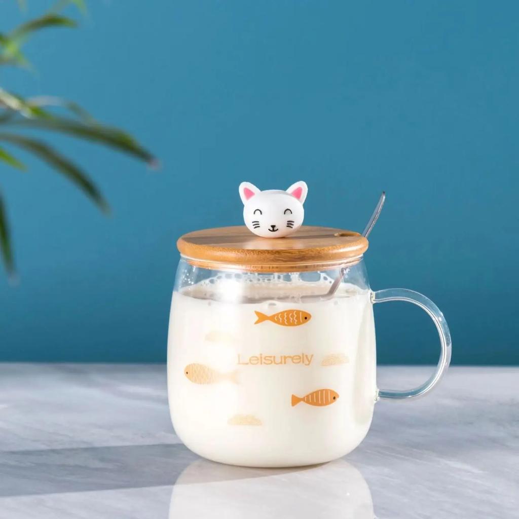 Kawaii Cups Cute Panda Glass Cup With Straw Cap Spoon Coffee Breakfast Cup Beer Mug Cups and Mugs Free Shipping Drinking Glasses