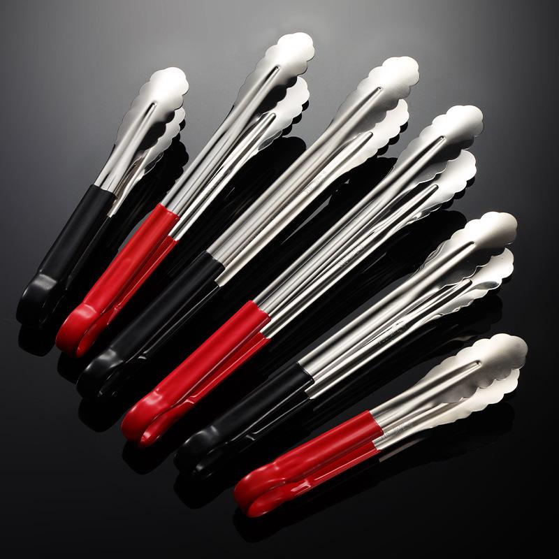 304 Stainless Steel Anti-Scald Silicone Food Tongs for Barbecue, Grilled Meat, Bread, and Baking