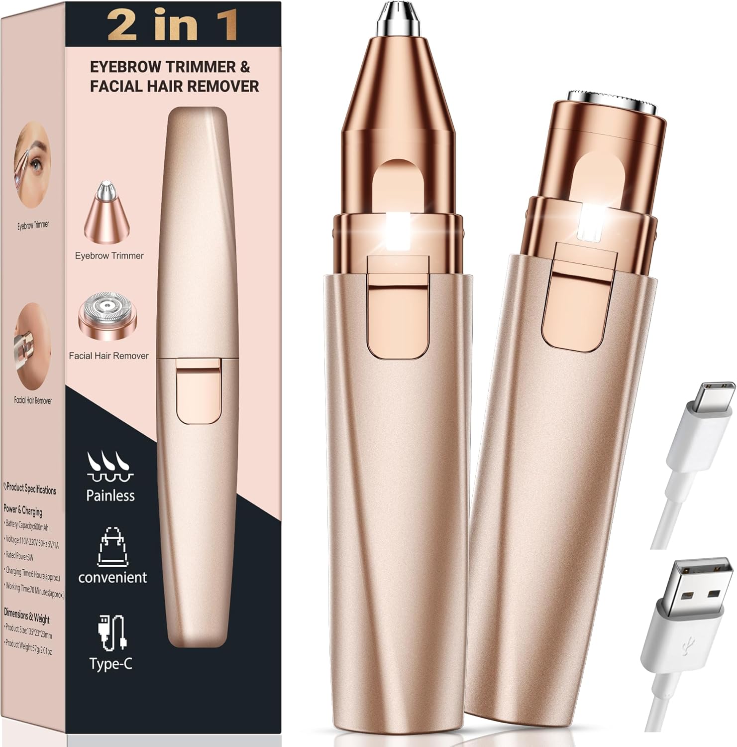 

Trimmer Facial Hair Removal for Women: 2 in 1 Rechargeable Face Shaver and Eyebrow Razor - Painless Electric Hair Remove United States