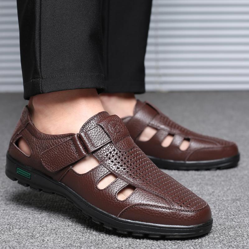 Fashion 38-46 Plus Size Business men's sandals Summer New Style Office dress party Black Brown adult Quality breathable leather shoes