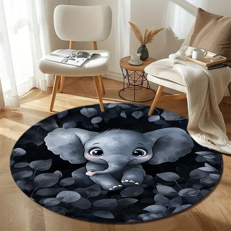 1Pc elephant theme Printed circular carpet, home door mat, outdoor travel protection carpet A4