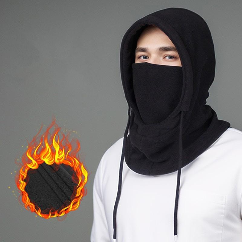 Winterwarme Mütze mit Maske und Nackenwärmer Unisex Sturmhaube Kapuze Winddichte Maske mit Kordelzug Reitkopfbedeckung Warme Mütze