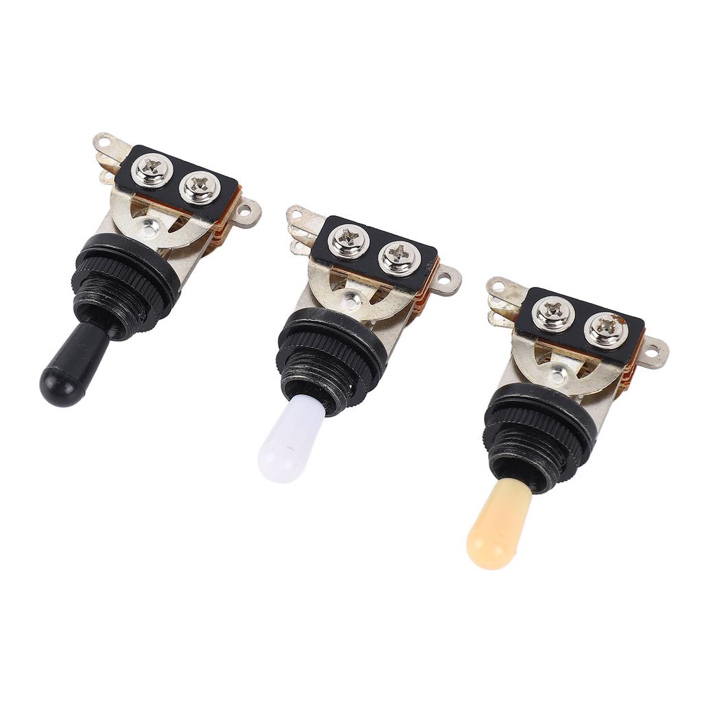 3pcs 3 Way Guitar Toggle Switches Short Straight Switch with Black White Cream Tips for Electric Guitar Black