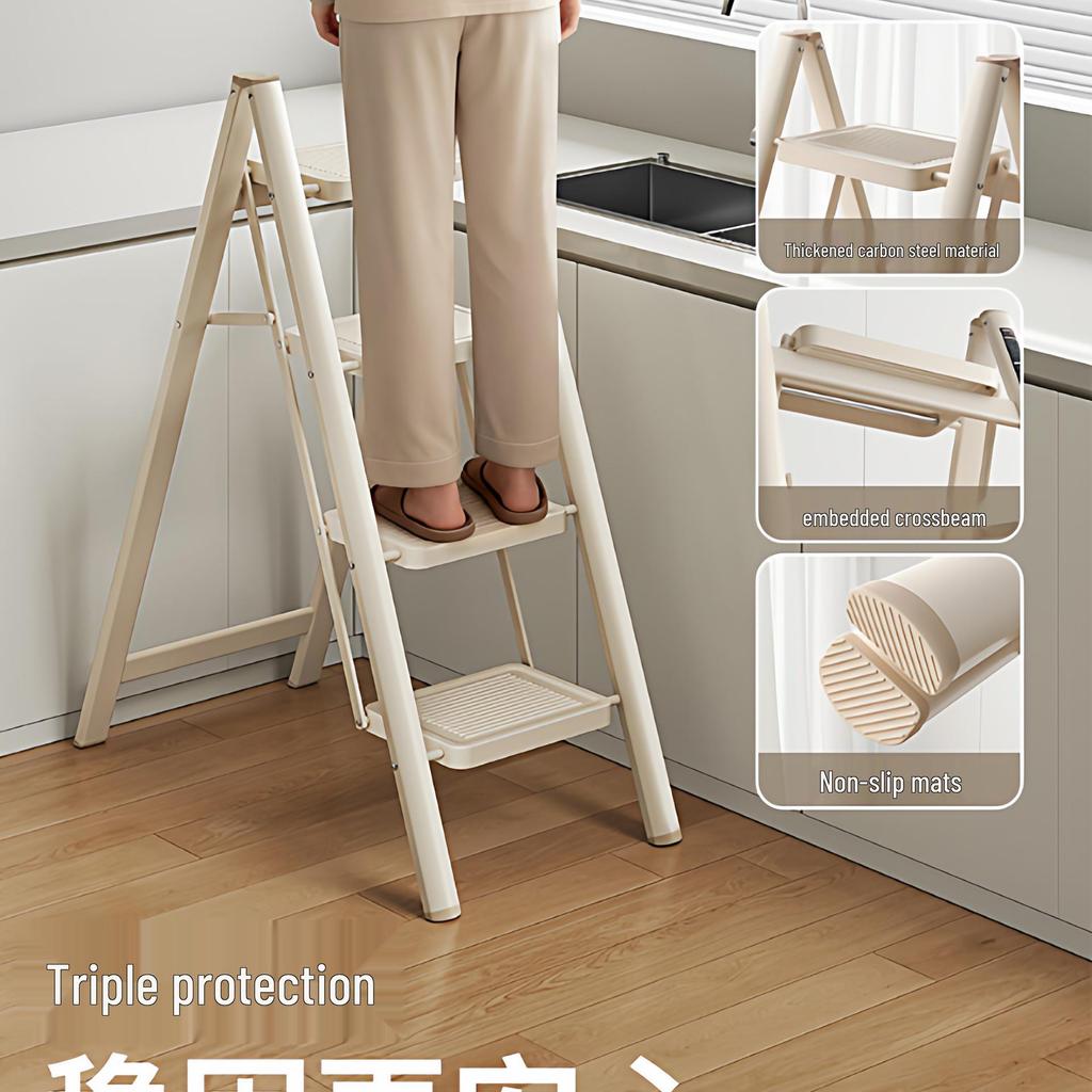 3-Step Lightweight Telescopic Folding A-Frame Ladder for Indoor Use