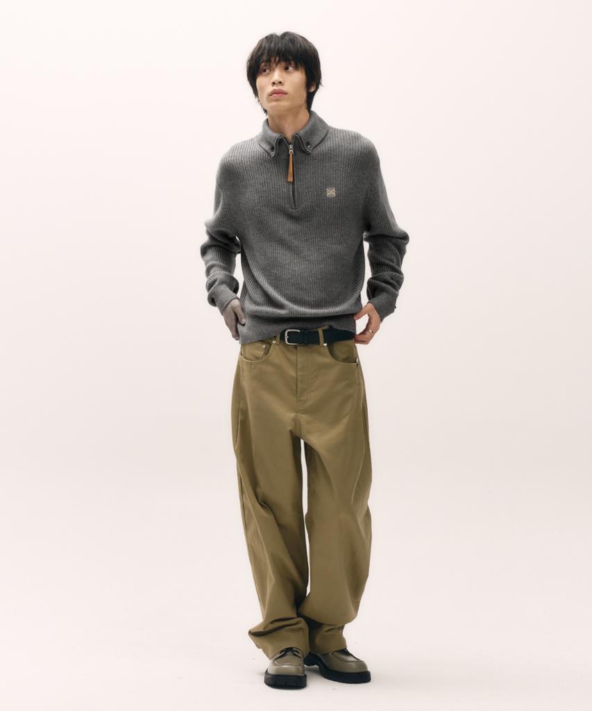 Seteo Button-Up Sailor Half Knit Zip-Up Charcoal