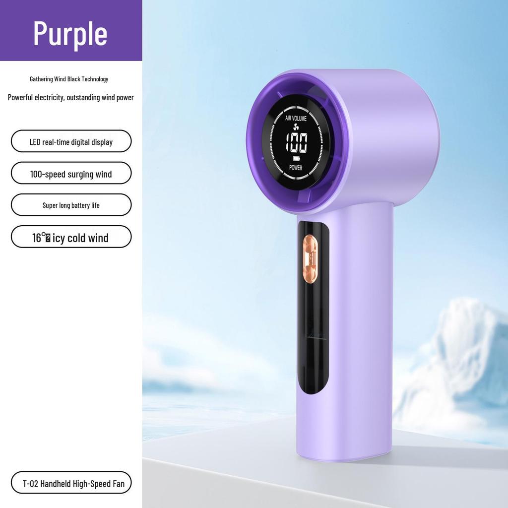 Mini USB Handheld Fan with 100-Speed Digital Display and Cooling Ice Pack
