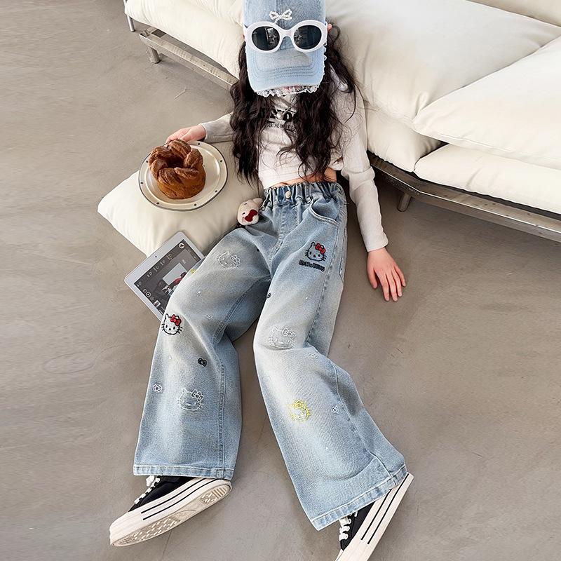 Girls' Cartoon Wide-Leg Jeans - Stylish Spring/Autumn Pants 2026