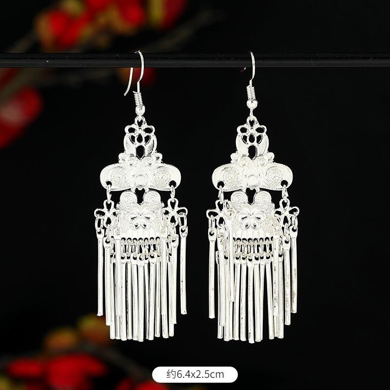 Miao Yin earrings retro exotic niche design long fringed earrings medium earrings women