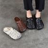 Johnature Genuine Leather Round Toe Flat Slippers Hollow Out Soft Soled Outdoor Slides Women's Slip-on Sheos