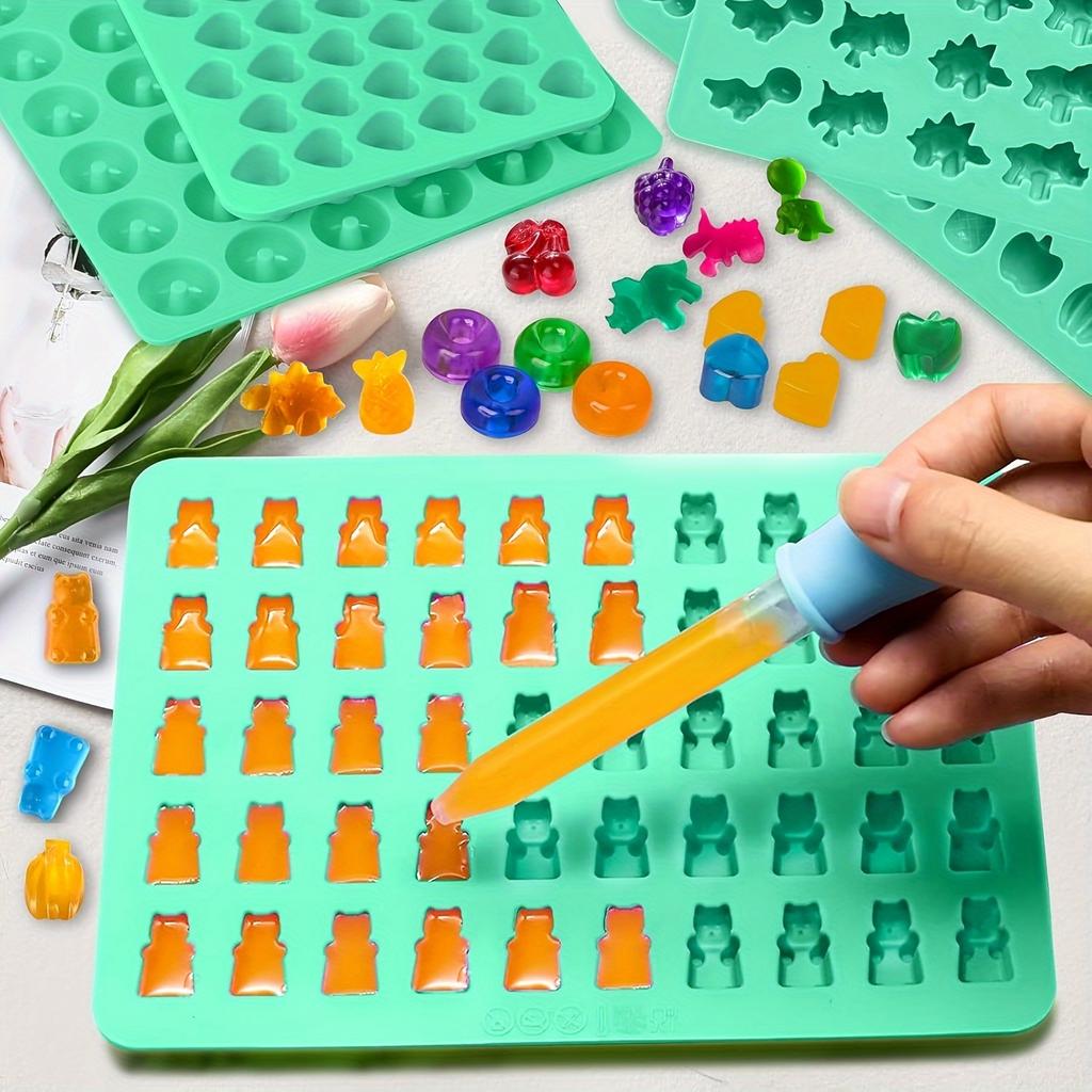 Gummy Bear Molds Silicone Mini Chocolate Candy Mold Including Dinosaur Bear Hearts Donut Fruit Shape Candy Silicone Moulds