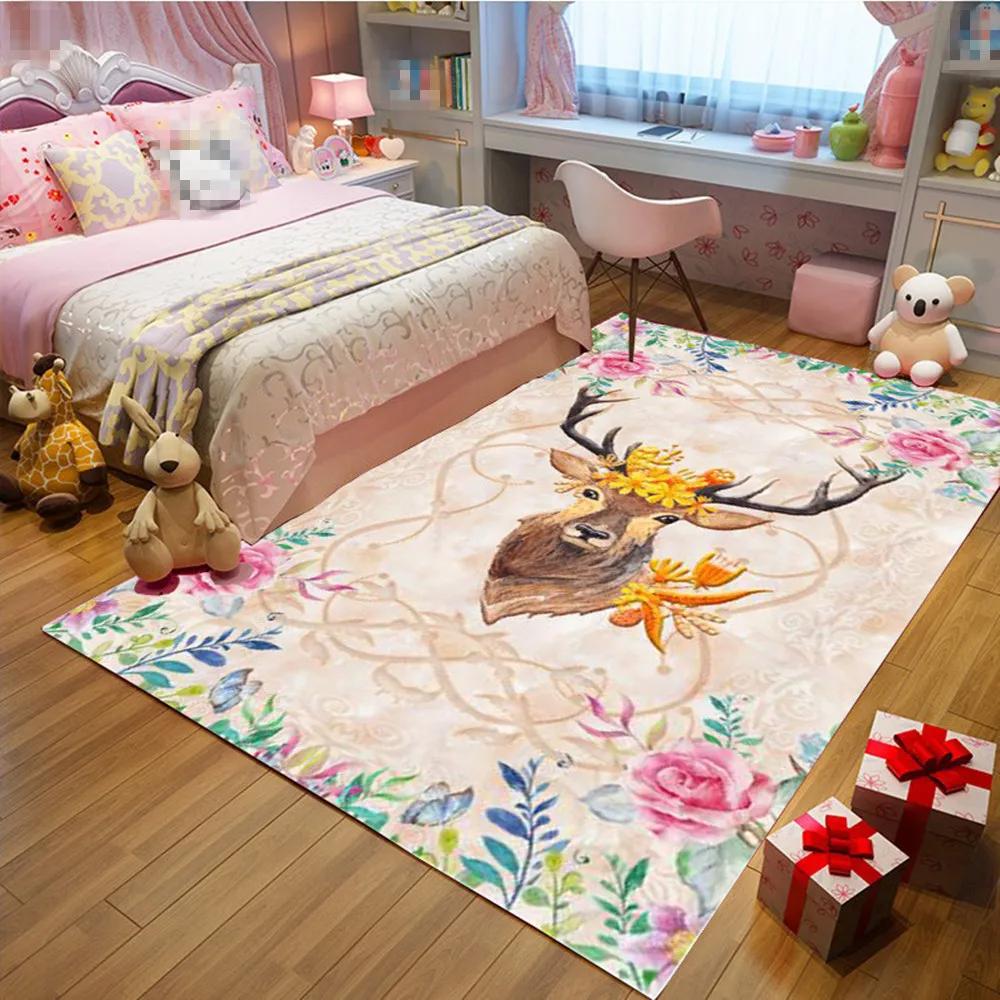 Kids Cartoon Unicorn Carpet Fantasy Animal Crawling Mat Doormat Living Room Area Rug Rainbow Shiny Girls Bedroom Soft Floor Mats